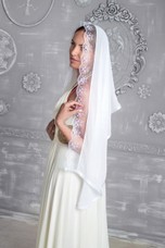 арт.9204 Палантин (белый и молочный)ткань шифон и гипюр